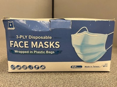 50pcs BLUE EAGLE 3-PLY Disposable FACE MASKS Wrapped in Plastic Bags Model NP13