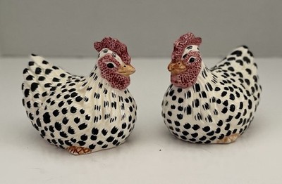 Wang's International Ceramic Rooster Salt / Pepper Shakers White w/ Black Specks