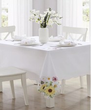 Eltene Spring Time Sunflower  Daisies Cutwork Tablecloth, 60" x 102", Multi   