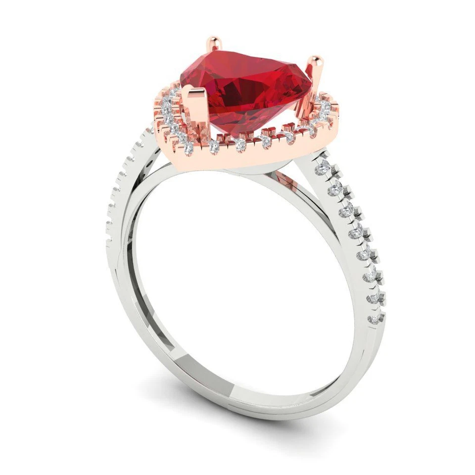 2.285 cttw Heart-Cut Simulated Ruby Halo Engagement Ring (14K White/Rose Gold) - Image 2 of 4