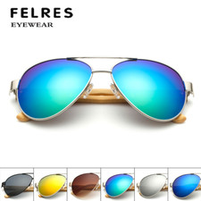 Pilot Bamboo Wood Sunglasses UV400 For Men Wooden Temple Outdoor Driving Glasses