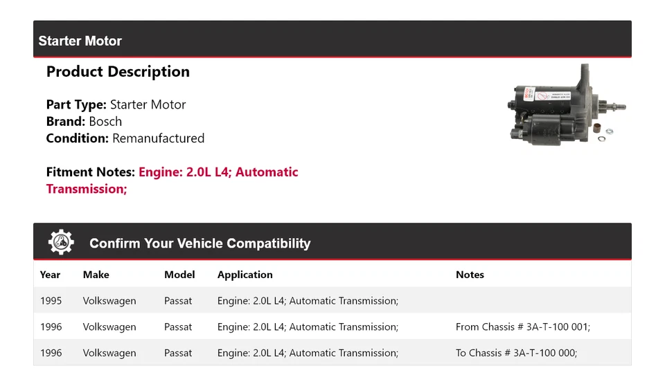 Motor De Arranque Bosch Para Volkswagen Passat 1995-1996 2.0L L4 (Remanufacturado) Foto 2 de 4