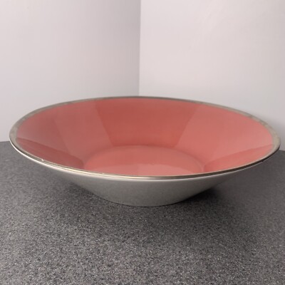 ESTE CE Made In Italy 13.5'' Bowl Pink Glazed Inside w/ Silver Rim