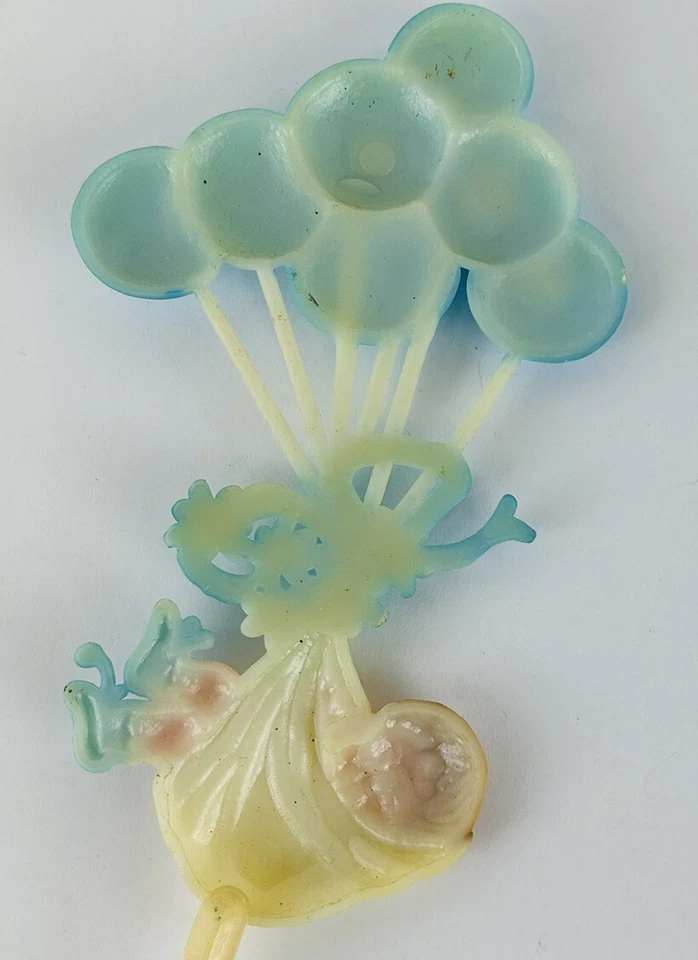 Globos azules de plástico vintage floral Pick recién nacido bebé niño MCM ducha nacimiento Foto 3 de 4