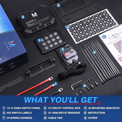 MICTUNING P1S 12 Gang Switch Panel RGB LED Light Bar Relay System Marine 12/24V - Picture 24 of 24