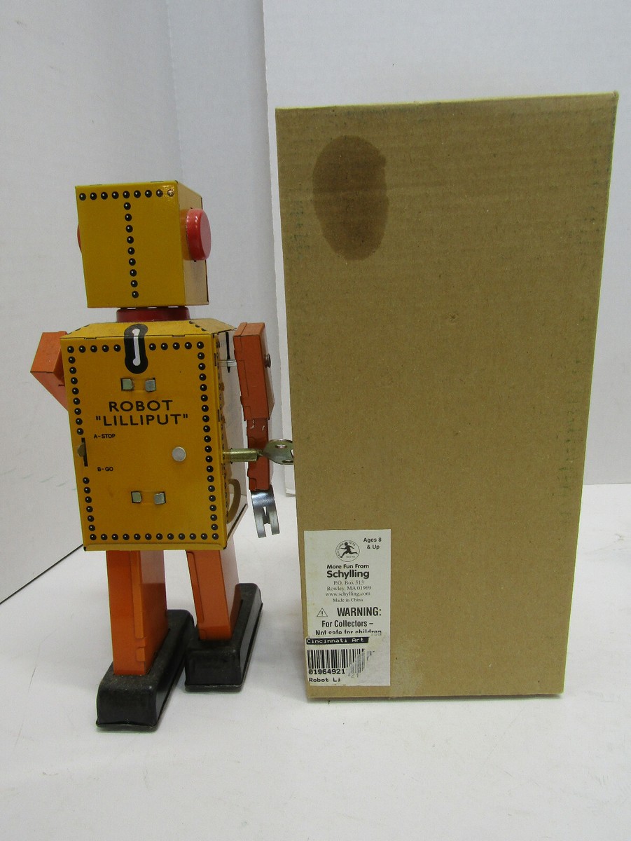 OLD METAL TIN WINDUP LILLIPUT MS393 ROBOT WORKS SPACE TOY
