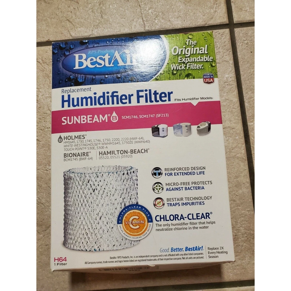 Bestair H62 Humidifier Filters with Chlora Clear for Sunbeam Holmes O2