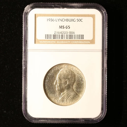 1936 LYNCHBURG COMMEMORATIVE SILVER HALF DOLLAR UNCIRCULATED NGC MS65 GEM BU