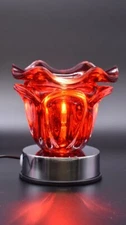 Electric Aroma Oil Warmer 3-Way Touch, Beautiful Design Glass Metal Base Red 