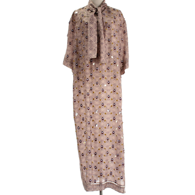 dries van noten sequin dress Dries Van Noten NWD Dalmo Neck Tie Sequin Maxi Dress Size Medium in Blush Silk
