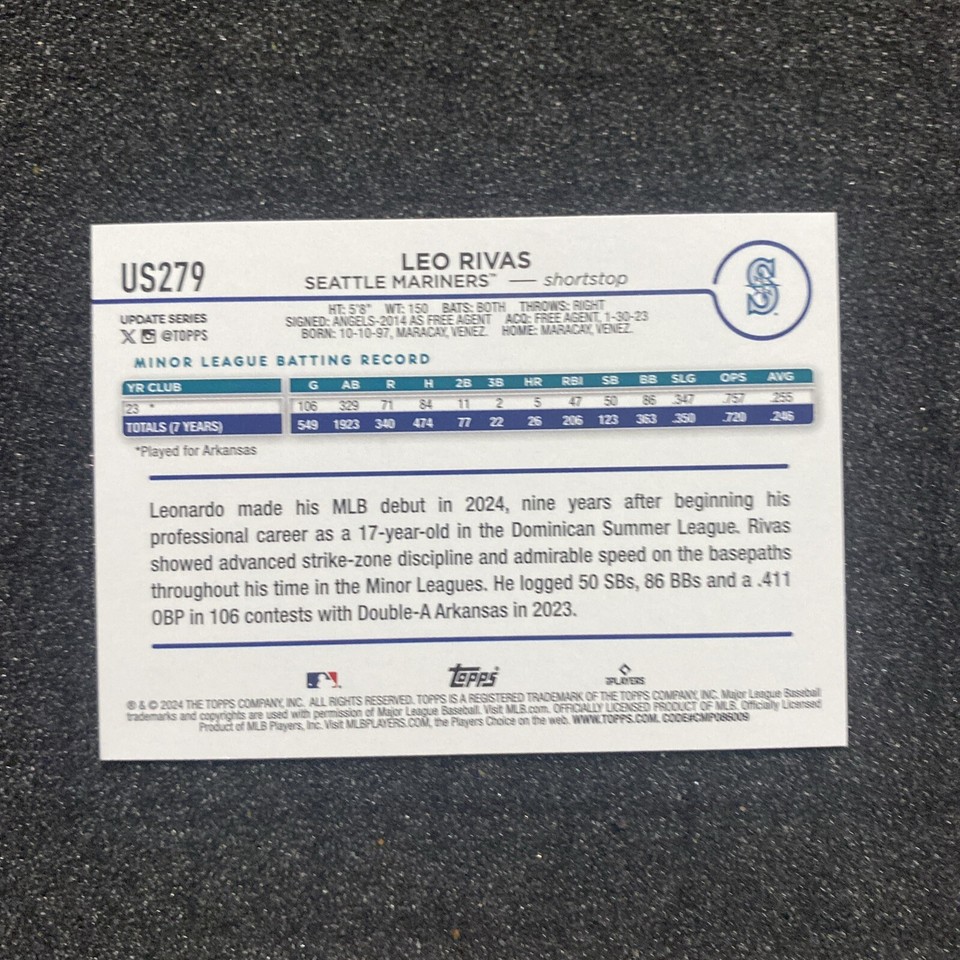 Leo Rivas RC 2024 Topps Update US279 Seattle Mariners eBay
