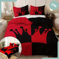 3 Pc Duvet Cover Set-Abstract Red Black Heart Pattern Bedroom, valentine's day