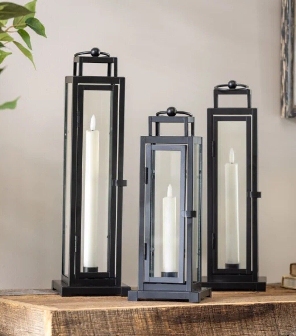 Evergreen Tower Lantern, LED Tapered Candle Set 3-Pack in Evergreen Tower Lantern, LED Tapered Candle Set 3-Pack in