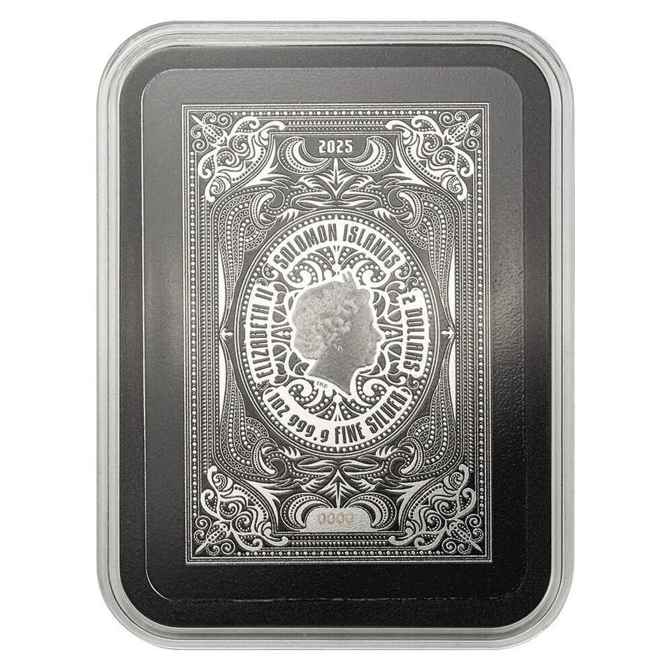 Moneda de plata con forma de Rey de Picas de 1 oz Islas Salomón 2025 $2 Foto 4 de 4