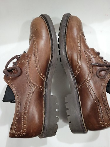 US11 Prada England Nylon Tongue Brown Brogue Wing Tip Derby Oxford Commando Shoe - Picture 12 of 24