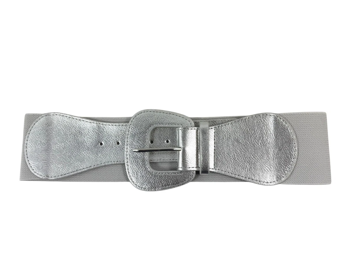 Vintage 70\'s 80\'s Silver Tone Metal Stretch Embossed Belt Elastic Western 35\