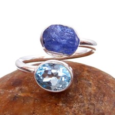 Natural Tanzanite  Blue Topaz Ring 925 Sterling SilvAdjustable Ring-HR089