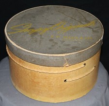 VTG J.P. Allen Shop Of Originals Hat Box Beige  Blue/Gray 11" Diam. 6.5" Tall