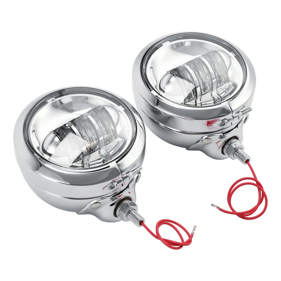 Pair 4-1/2" LED Fog Passing Light & Housing Bucket For Harley Electra Glide Dyna - Image 3 of 4