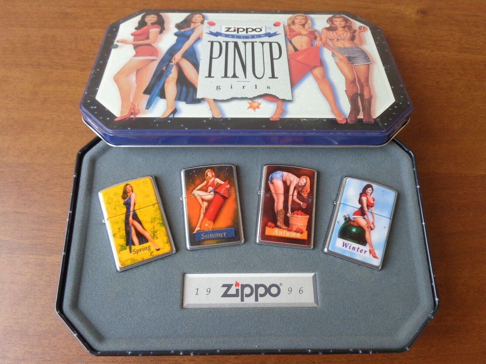 RARE 1996 LIMITED EDITION BOX SET OF 4 ZIPPO SALUTES PINUP GIRLS FOUR  SEASONS