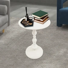 Round Side Table Retro Coffee End Table Small Accent Pedestal Table White Home
