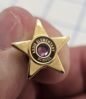 VTG Lapel Hat Vest Pinback Gold Tone Star ARDIS Elementary School Rhinestone