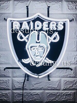 New OAKLAND RAIDERS Silver Black Beer Lager Wall Decor Light Lamp Neon Sign 17" 