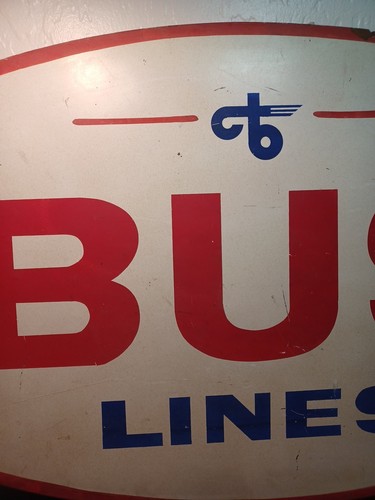Vintage Red White & Blue Oval painted Wood Bus Lines Sign 15" x 27" JRRTS - Picture 3 of 6