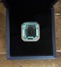 Italo Blue Topaz Ring Halo Emerald Cut Engagement Ring