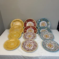 Set of 12 Thick Melamine 11"and 9” Dinner Plates Colorful Mosaic Pattern 