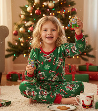 ELF ON THE SHELF GREEN SOFT FLEECE PAJAMAS YOUTH 4 CANDY CANES SNOWFLAKES