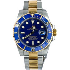 Rolex ROLEX 18k Stainless Submariner Date Blue Dial Ceramic Bezel Watch Ref 16613