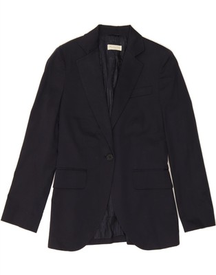 MASSIMO DUTTI Womens 1 Button Blazer Jacket EU 38 Small Navy Blue Cotton DH49