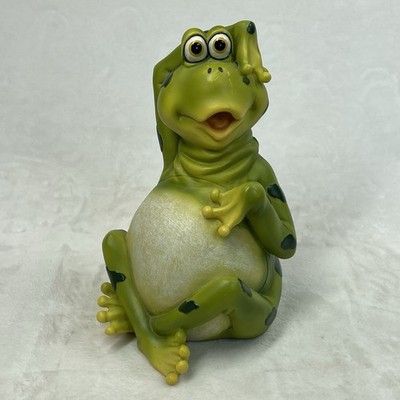 Vintage Whimsical Frog Figurine Coin Bank Green Cartoon Cute Decor 7''