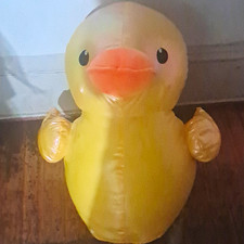 Yellow Orange Inflatable Duck Pool Toy, Plastic, Orange Beak, Pool Float