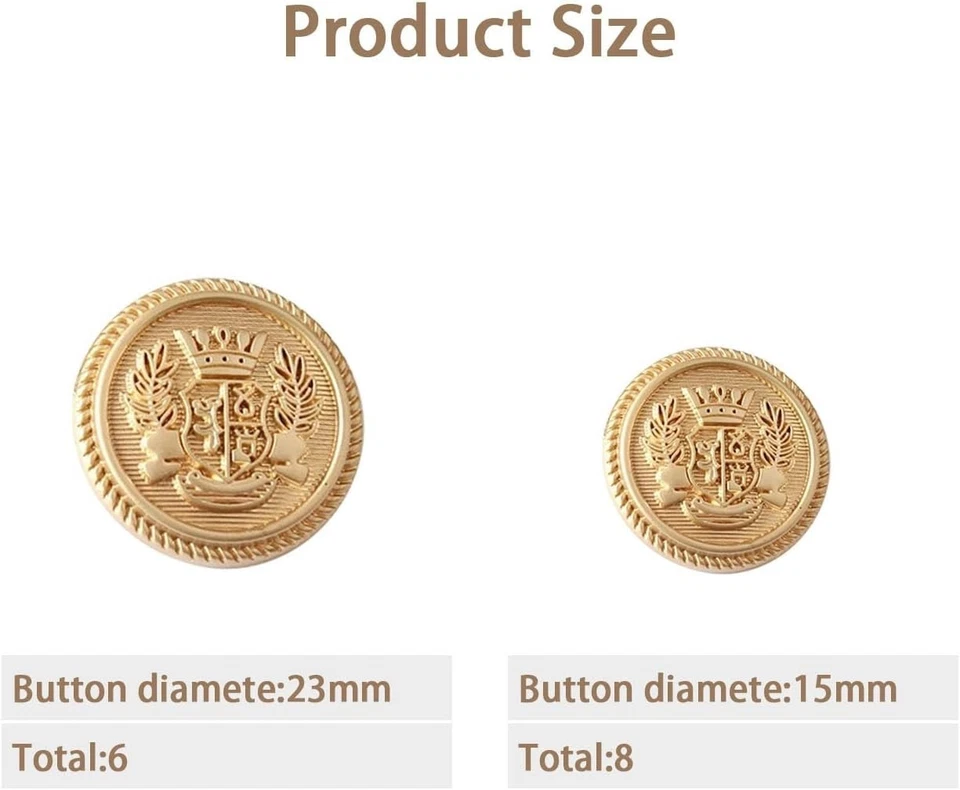 Juego de 14 botones blazer de metal dorado, botones de traje para hombre mujer, dorado vintage pero Foto 2 de 4