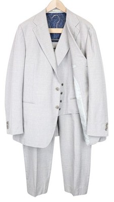 SUITSUPPLY Havana Jetted Herren Anzug UK50R Grau Melange Slim 2-teilig Wolle Seide Leinen *