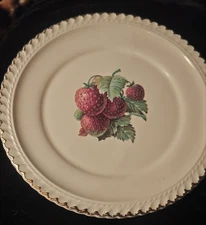 The Harker Pottery Co. 22 KT. Gold Rim Strawberry Plate Vintage Dessert 6 1/2"