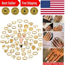 60 Pcs Gold Stacks Ring Sets for Women Non Tarnish, Dainty Vintage Stackable ...
