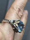 35. Vintage ANN KING 925 Sterling 18K Gold Butterfly Blue Topaz Ring 7.75s, 10g