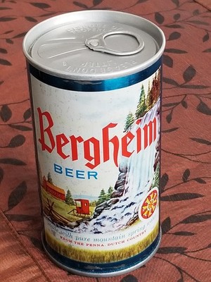 BERGHEIM BEER ss pull tab CAN w/ WATERFALL & FARM, Reading PENNSYLVANIA gd.1