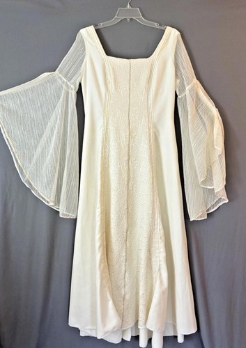 Ivory Gold Trim Sheer Sleeve Lace-up Irish Gown Medieval Renaissance Dress #29