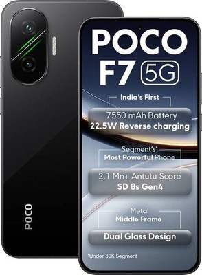 POCO F7 5G (Black, 256 GB 12 GB ) 8s Gen 4 Processor NFC 6.83'' Global Version.