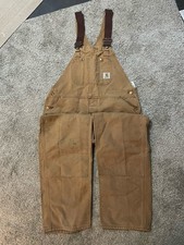 VINTAGE 1986 Carhartt Brown Canvas Cotton Work Bib Overalls 40x32 RN 14806