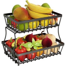 2 Tier Vegetable Fruit Rack Basket Tray Storage Kitchen Detachable Organiser