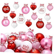 24Pcs Valentines Day Ball Heart Ornaments, 2.36Inch Red Pink Hanging Letter