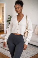 Loft Womens Beige Cropped Long Sleeve Sweater...