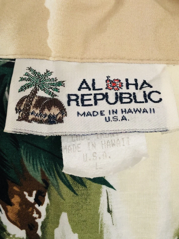 Vtg Aloha Republic Mens L Made in USA Palm Tree Hawaiian Shirt Tropical Cotton - Image 2 of 4
