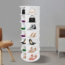 Rotating Shoe Rack Tower 7 Tier Organizer, Revolving 360 White Shoe Rack Storage