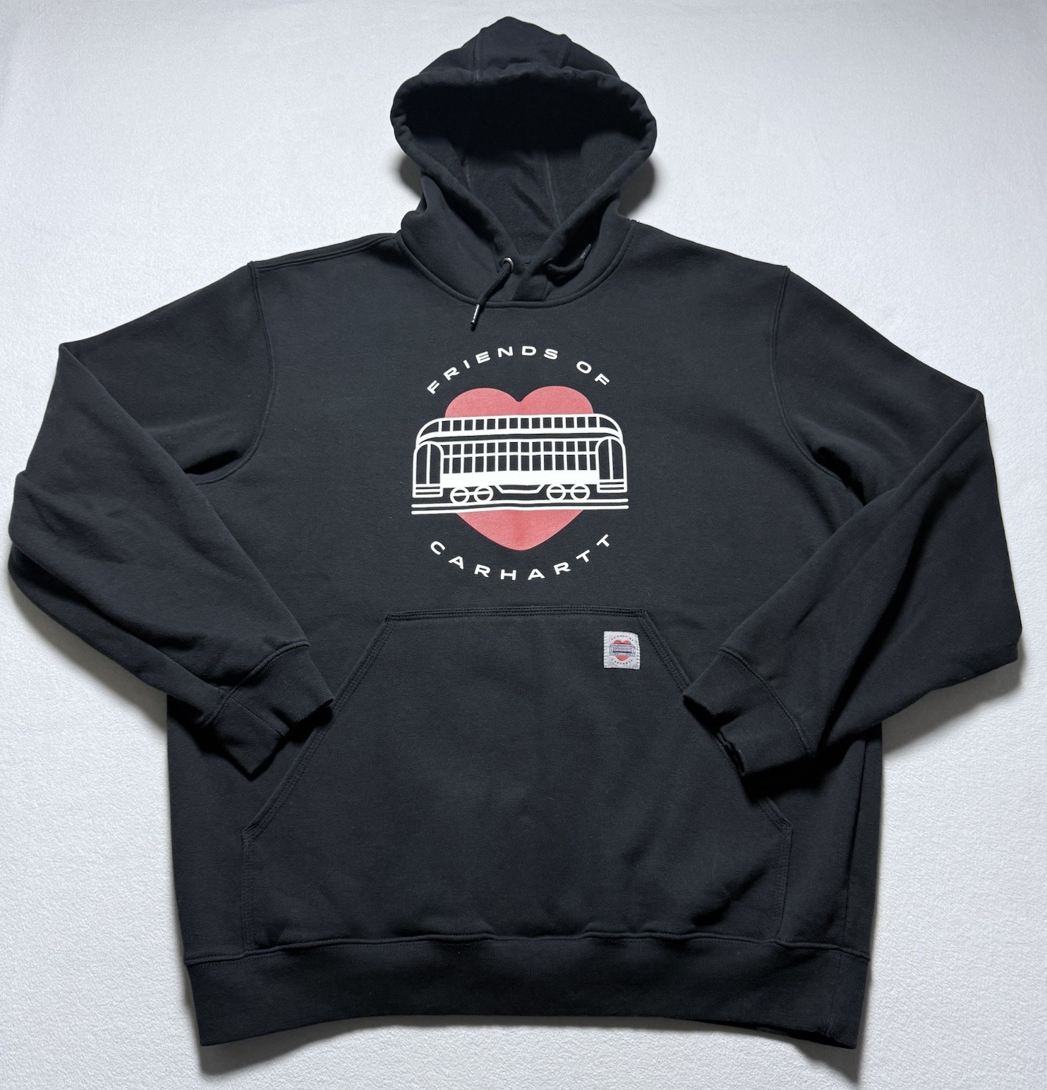 Sudadera con Capucha Carhartt Para Hombres Grande Negra Friends of Carhartt Logo Corazón Sudadera Suelta